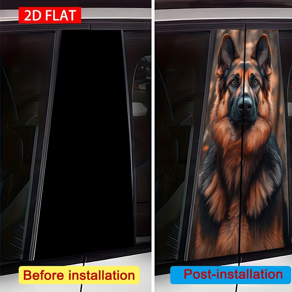 2 Sets German Shepherd Car B Pillar Stickers, Self-Adhesive PVC, Waterproof Scratch-Resistant, Ideal for Car Exterior Decoration