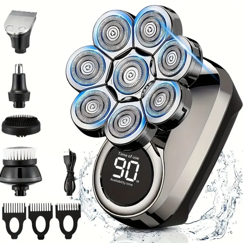 8-head multifunctional electric shaver / 5-in-1 set / electric hair clipper, nose hair trimmer, facial brush, IPX7 waterproof, USB-C charging, fully washable