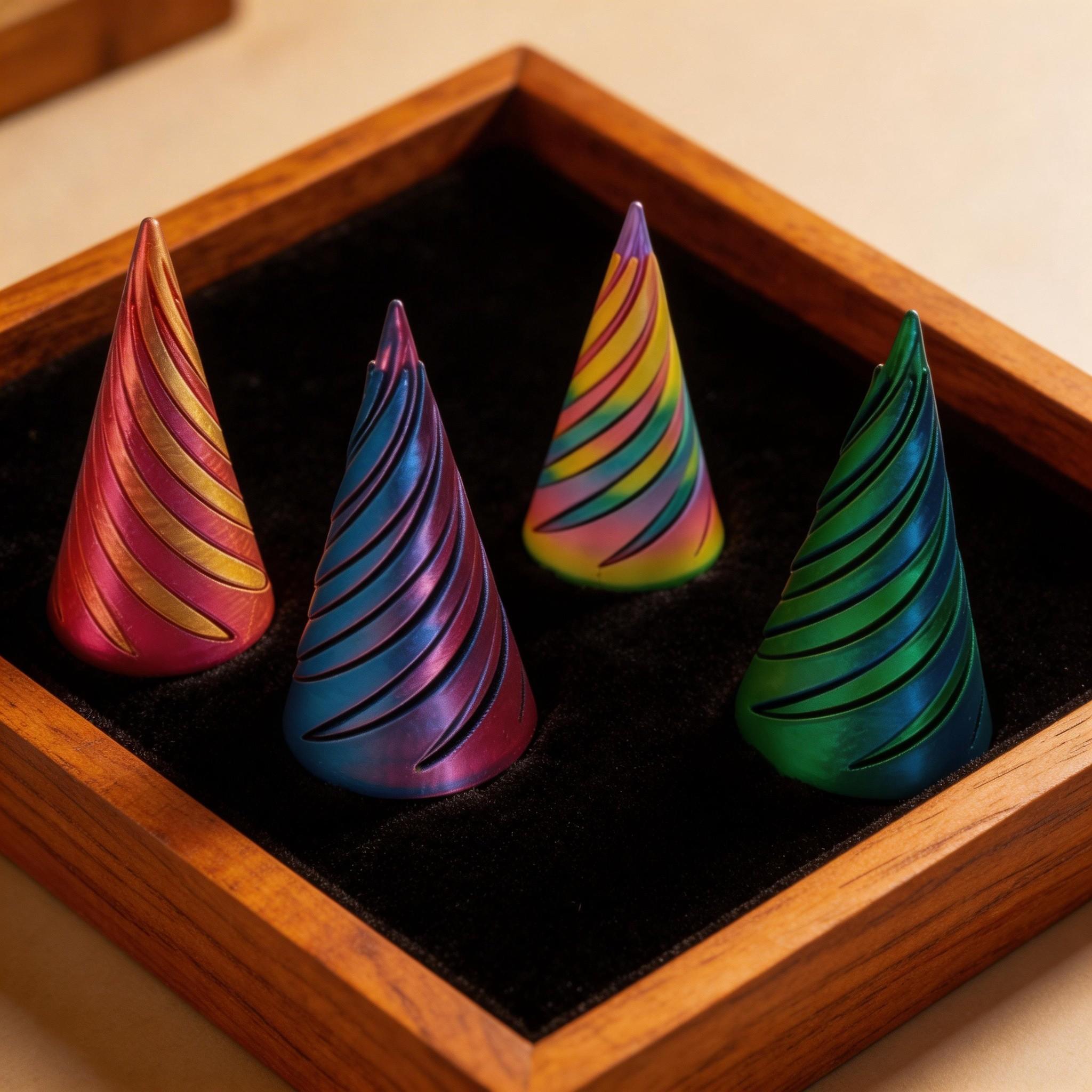 4pcs 6.6cm 3D Printed Stress Relief Cones, Trendy Colorful Rotating Toy, Adult Stress Reliever, Kids Educational Creative Toy, Office Desk Stress Relief Item