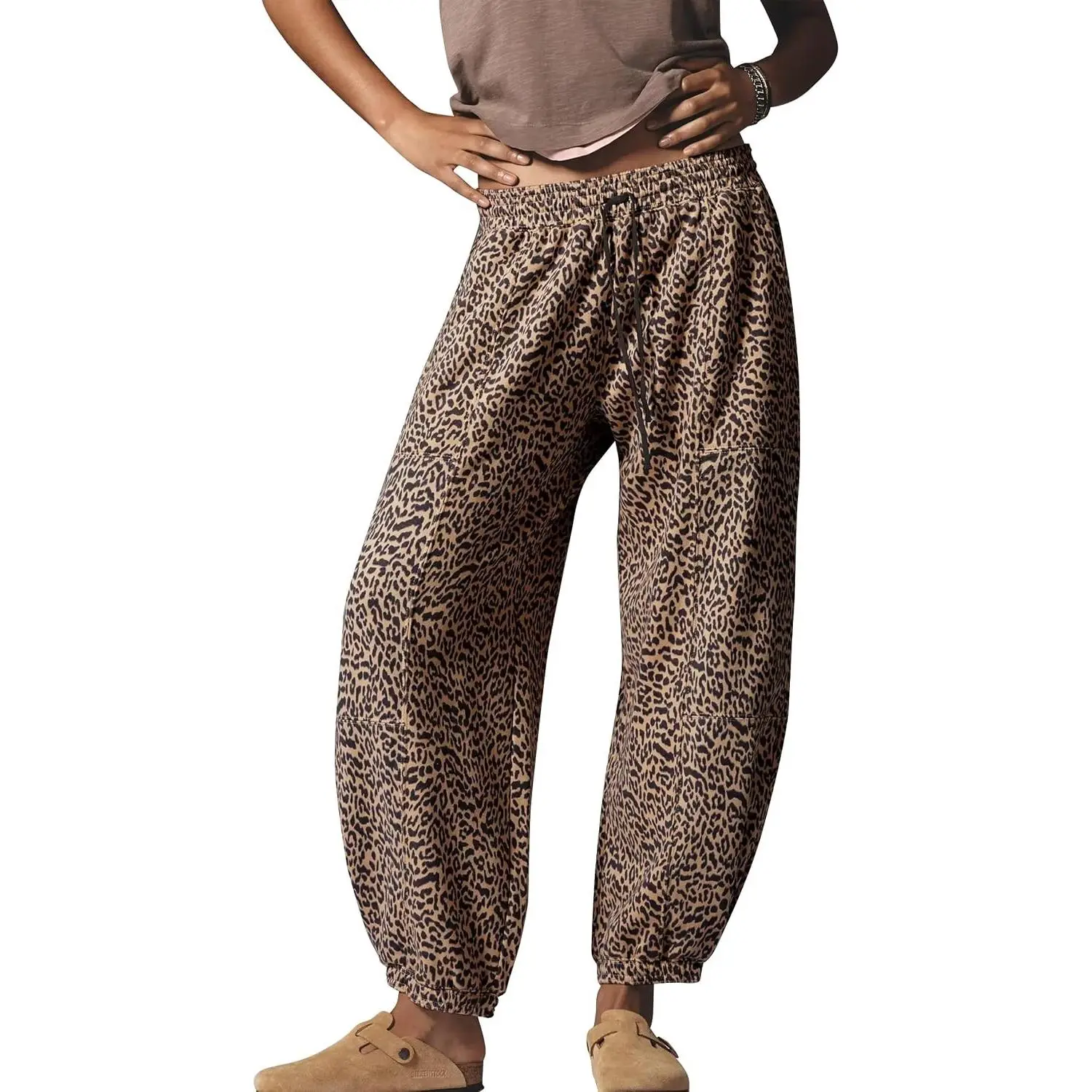 Leopard Pants Women Barrel Sweatpants Casual Baggy Cheetah Print Lounge Pants Drawstring Joggers Pant Trousers