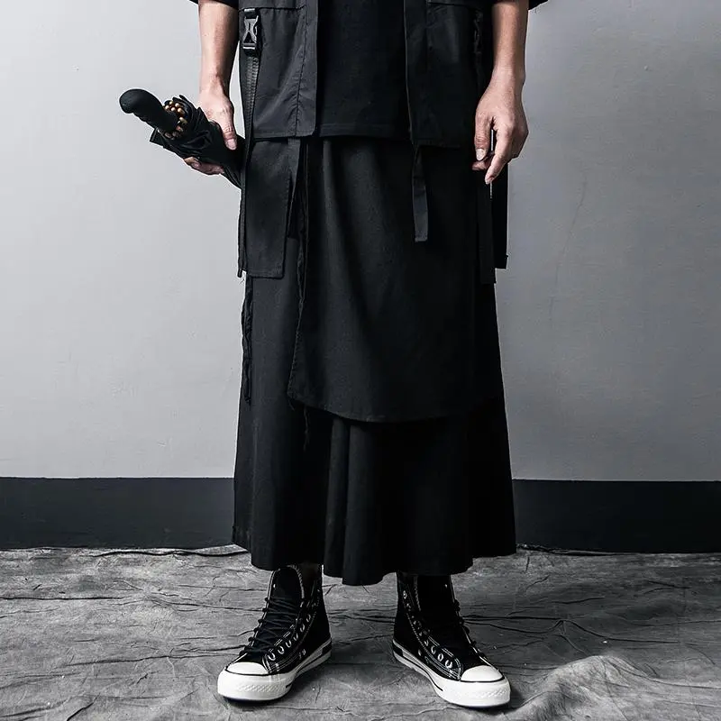 Japanese Traditional Black Kimono Cardigan Diablo Samurai Ninja Cosplay Suit Chinese Hanfu Style Coat Streetwear Top and pants