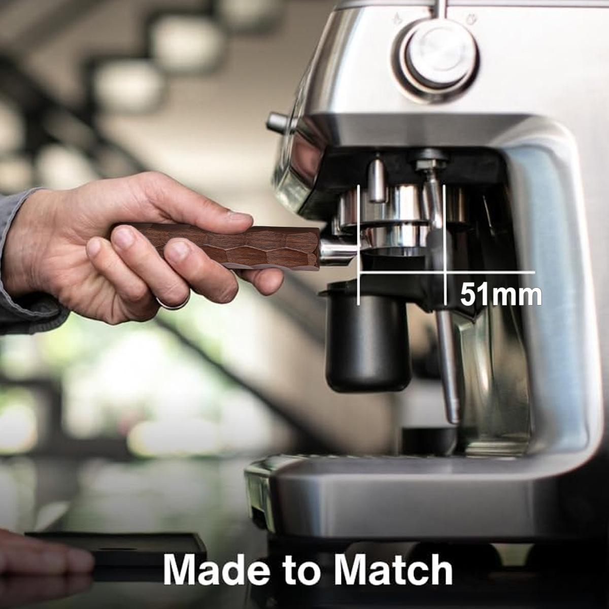 51mm Bottomless Portafilter 3 Ears, Yprofessional Espresso Portafilter for De-Longhi Ec680, Ec685 & Ec885, Stainless Steel Basket and Wood Handle, Coffee Equipment, Espresso Accessories, Espresso Tools