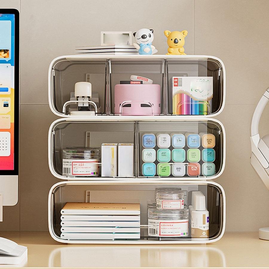 Multifunctional Desktop Storage Box, Desk Tidy, Pull-Out Cosmetic Organizer, Desk Stationery Holder, Office Supplies Container, Space-Saving Design