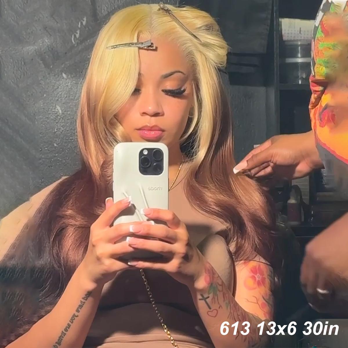 Cute Bein 40 Inch 613 Blonde 13x6 HD Lace Frontal Wig Pre Plucked Corlored  Lace Front Human Hair Wigs For Women Can Be Dyed & Restyle