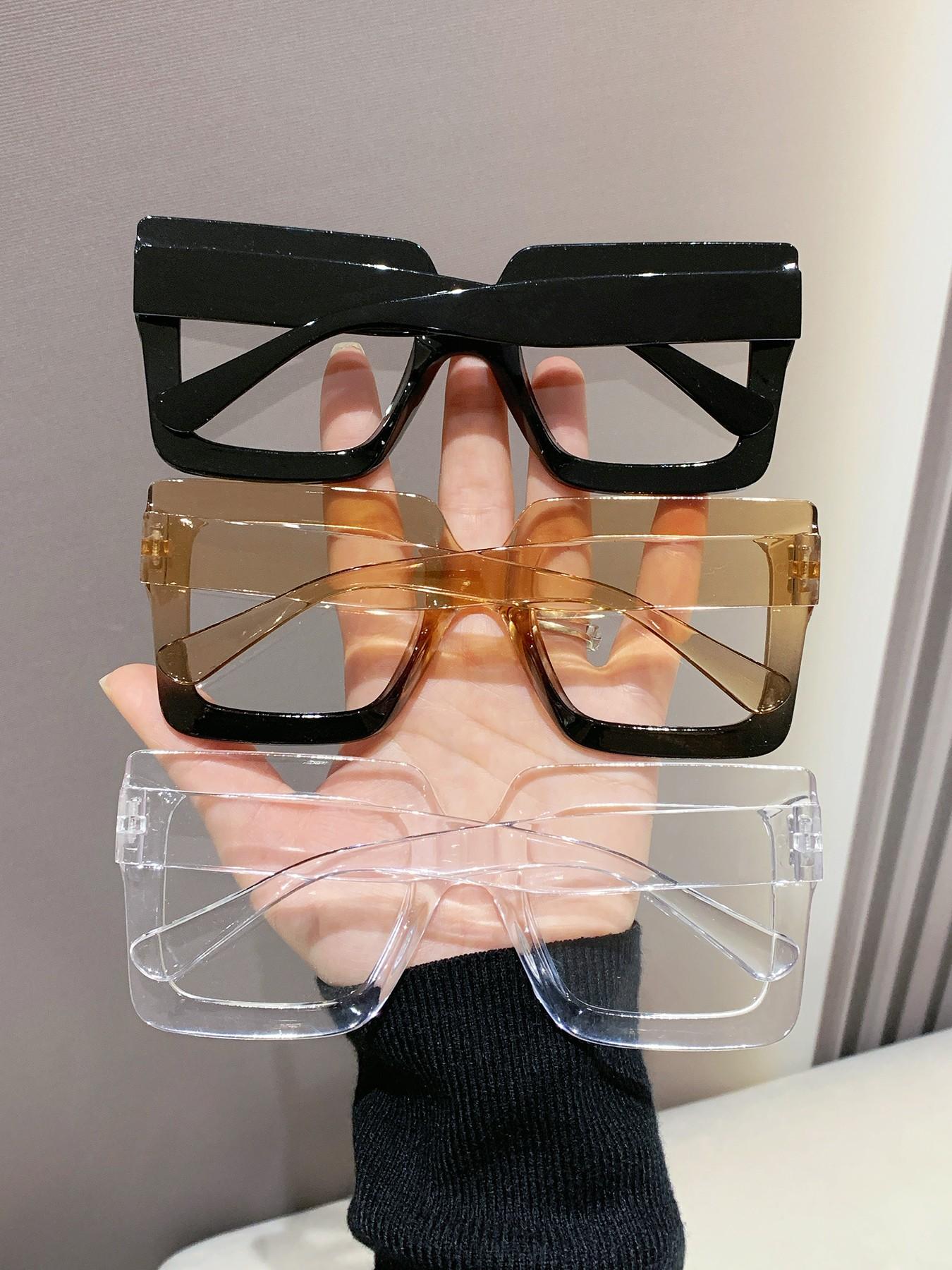 Women's Elegant Large Frame Square Plastic Glasses, Leopard Print & Transparent Lenses, Versatile Street Style, Driving, Daily Wear