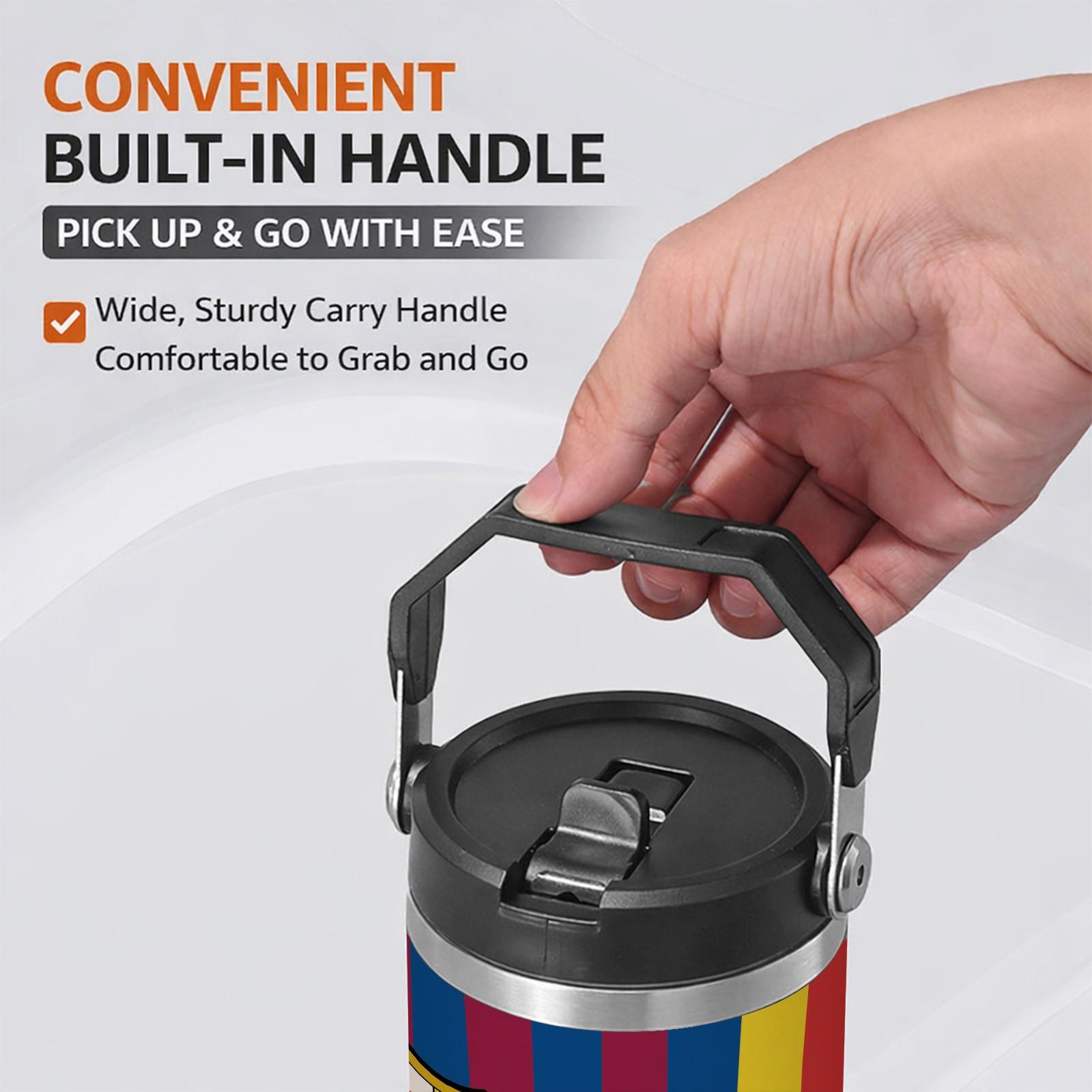 1 Pc Vacuum Cup 30oz Skinny Tumbler With Handle And Lid, Double Wall Thermal Mug, Leak Proof Insulated Mug, Keeps Hot 12 Hours Cold 24 Hours, Classic Stripe Fan Style Travel Mug For Coffee Tea, Gift For Men Women Sports Holiday Daily Use