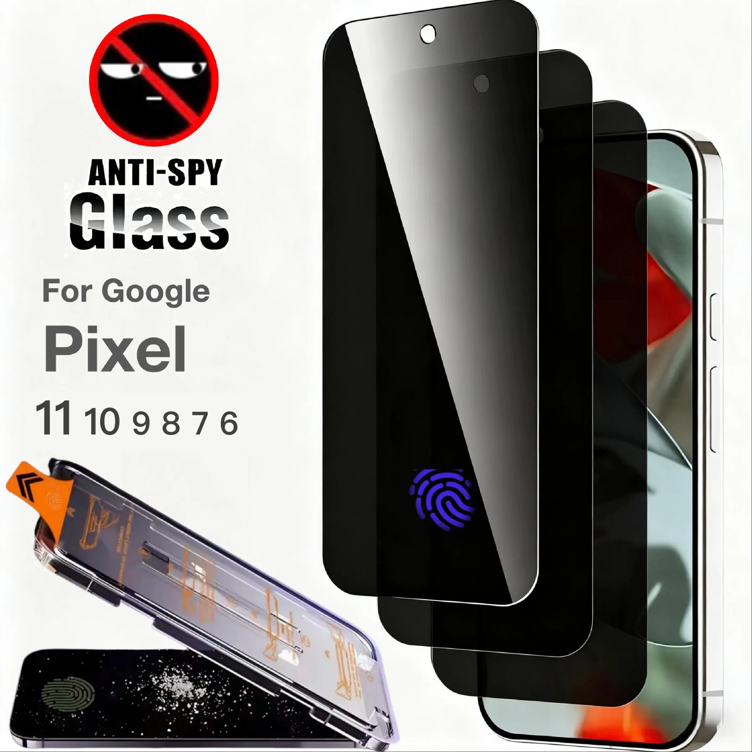 3-Pack Google Pixel 11 10 9 Pro XL 8 7 6 10A 9A 8A 7A 6A  Screen Protectors, Anti-Spy Privacy Film, Ultra-Sensitive Fingerprint Sensor, Dust-Free & Bubble-Free Installation, Privacy Tempered Glass