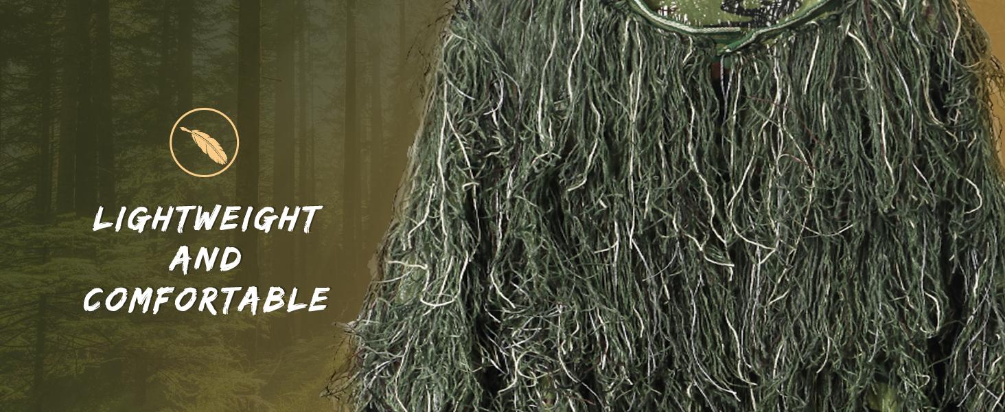 [ SummerVibes ] SLSY 5 in 1 Ghillie Suit, 3D Camouflage Hunting Apparel Including Jacket, Pants, Hood, Carry Bag Suitable for Unisex Adults/Youth (M/L/XL/XXL)