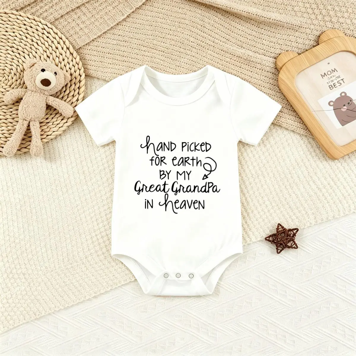Baby Boy Cotton Bodysuit - "Hand Picked for Earth by My Great Grandpa in Heaven" - Newborn Onesies, Custom Onesies for Babies