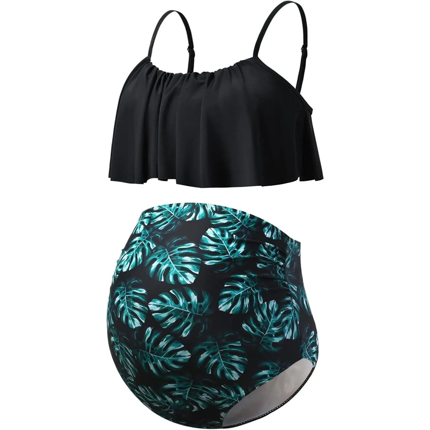 Maternity Bikini Set Two Piece Swimsuit Ruffle Women Bathing Suits High Waist Vintage Pregnancy Swimwear