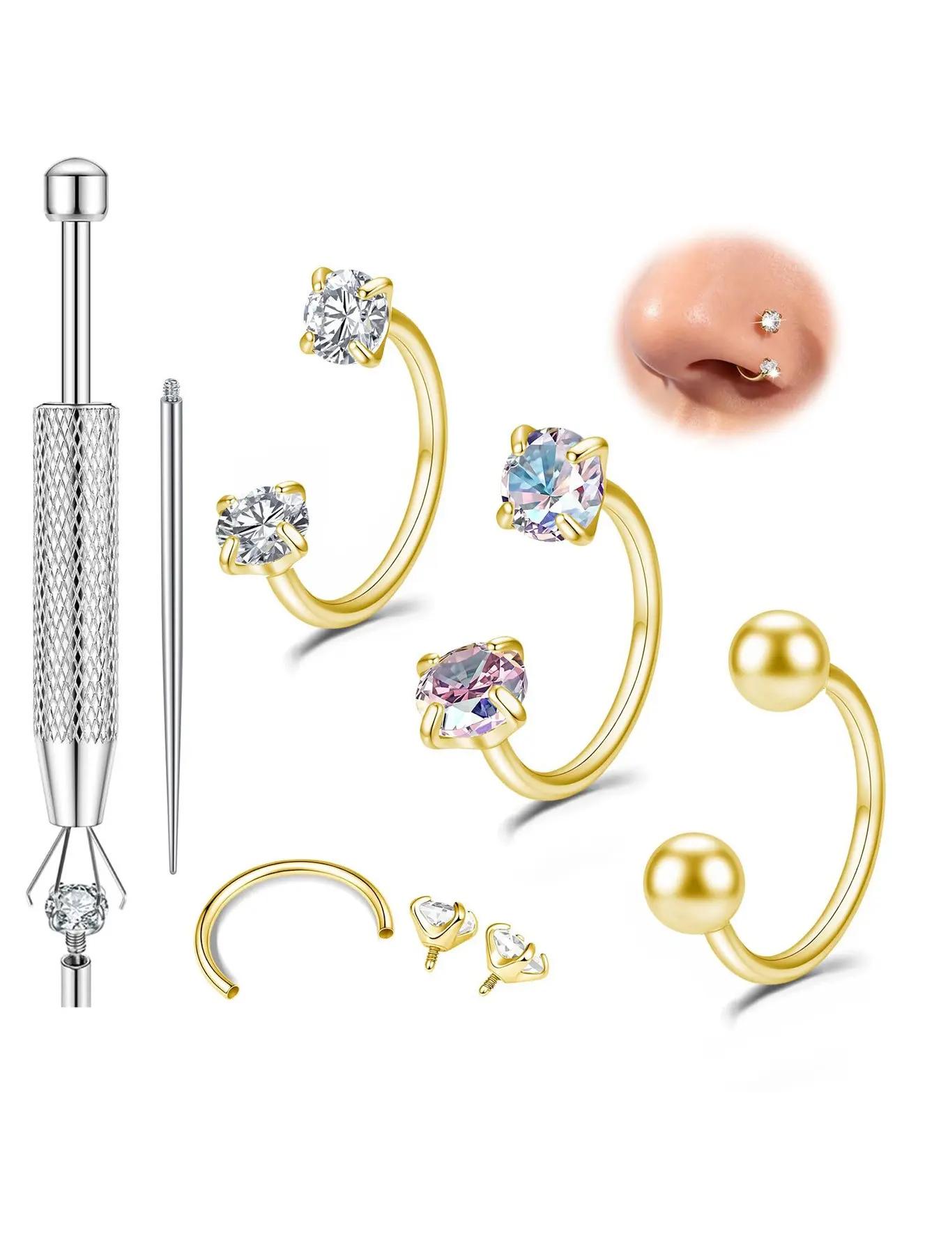 Cute Horseshoe Nose Ring, Gold Silver Nose Rings Hoops with Double CZ Gems, Hypoallergenic Septum Ring for Women Men, Small Cartilage Helix Tragus Daith Labret Piercing Jewelry 20G/18G 8mm Helix Pierced Ring