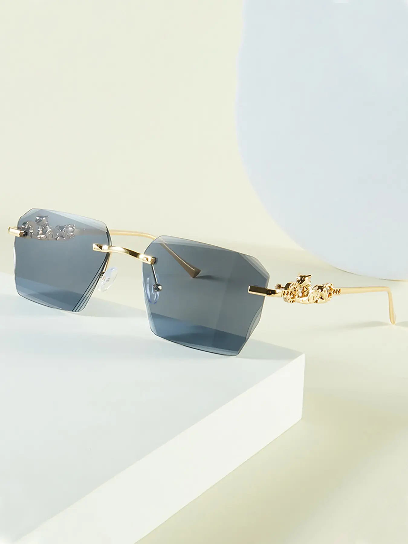 Frameless Square Sunglasses Unisex Retro Cheetah-Decorated Leopard-Head Metal UV400 Geometric Metal Sunglasses
