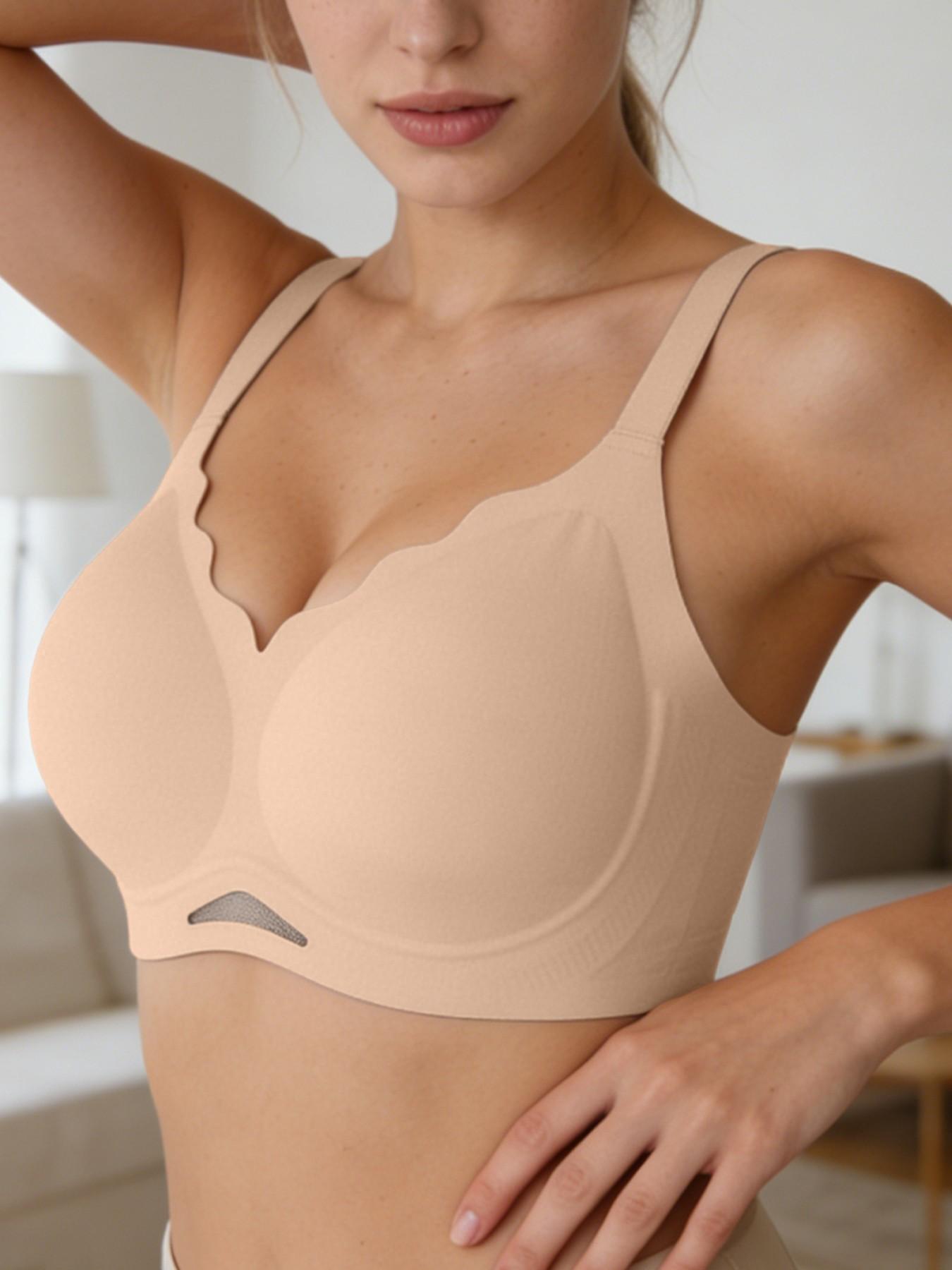 Women's Push-Up Jelly Bra, V-Neck Wave Edge Wireless Natural Lifted Bralette, Seamless Comfortable Invisible T-Shirt Lingerie, Sexy Breathable Mesh Bottom, Summer Essential, Casual All Day Comfort Bra For Home And Work And Sleep, Mother's Day Gift
