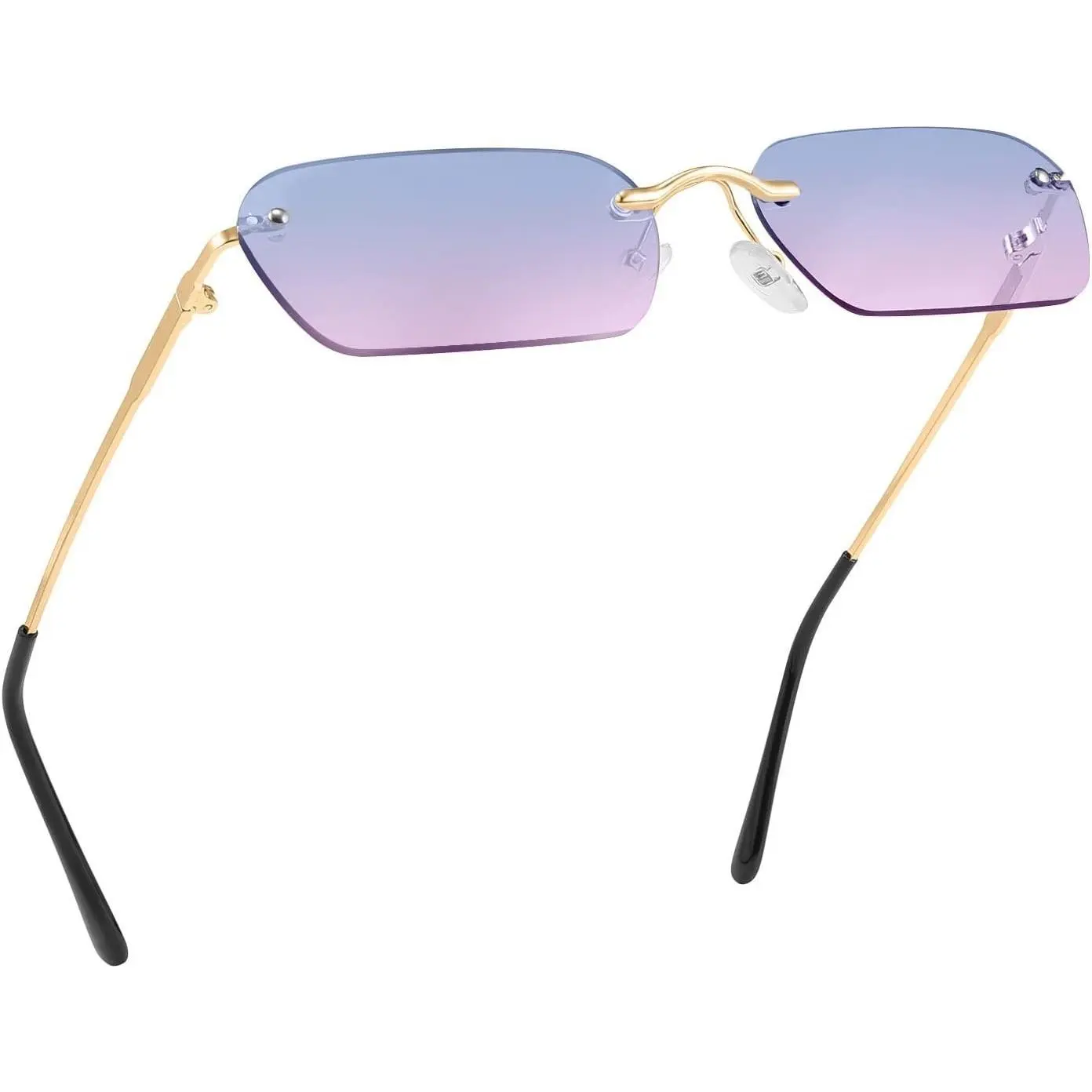 Rimless Y2K Retro Small Narrow Rectangle Sunglasses Vintage Light Tinted UV400 for Women Men Cute Frameless Bright Dopamine StyleGift