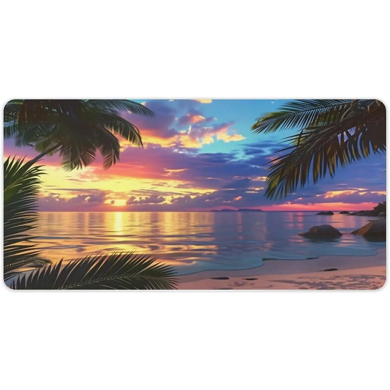 Vibrant Pink and Orange Tropical Beach Sunset Stitchless Mouse Pad  23.6"x11.8",Anti-Slip Rubber Desk Mat with Rubber Base for Office Gaming Computer Accessories