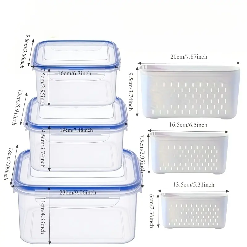 3 Pack Large Capacity Fruit Vegetable Storage Container with Detachable Drainer Basket BPA Free Refrigerator Safe Fridge Storage Organizer Dishwasher Safe Food Fresh Keeper for Berries Vegetables