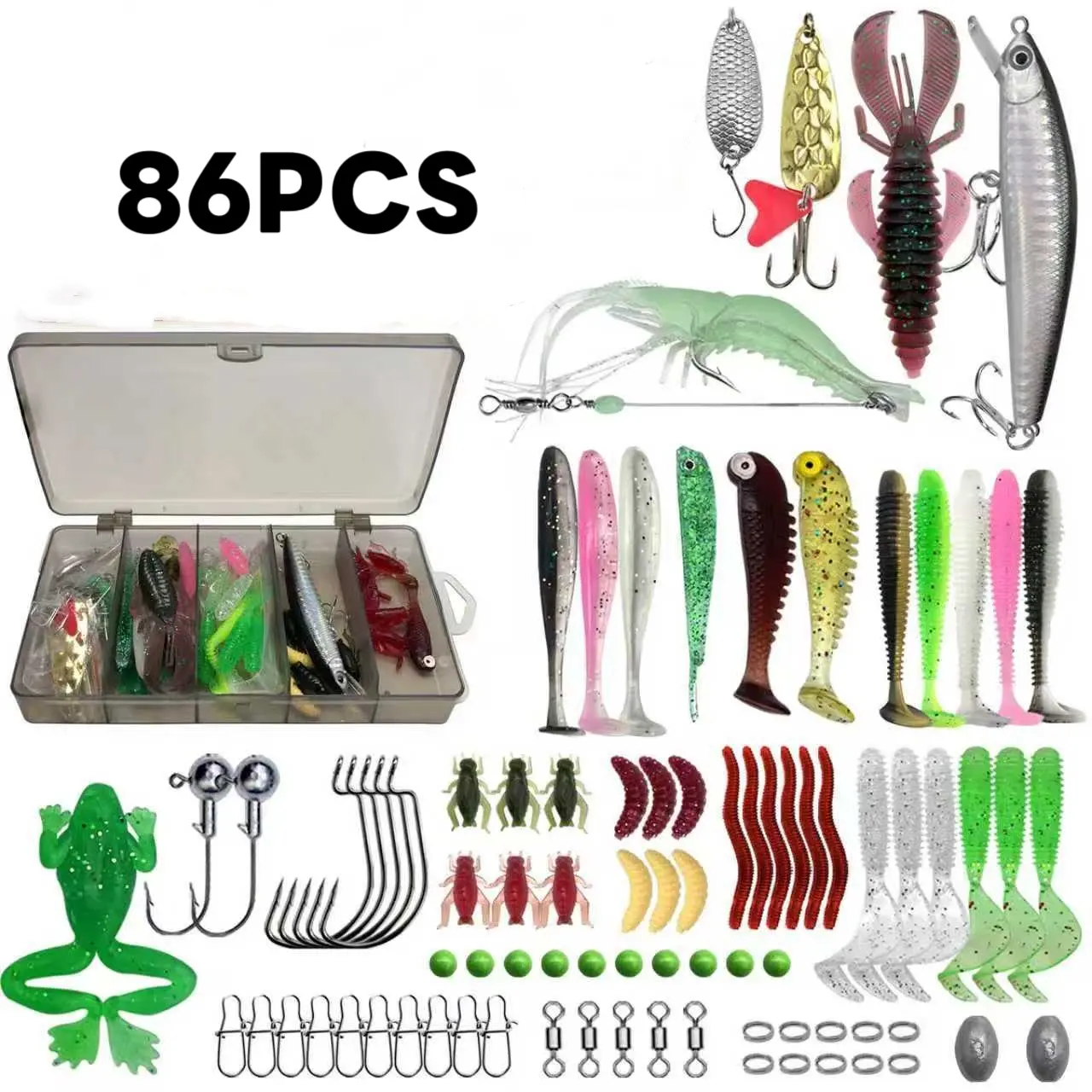 Fish Bait Gift Box Lure Set with Glitter Minnow & Frog Soft Baits, High-Quality Artificial Fishing Lures & Accessories, Fishing Supplies, Premium Fishing Bundle