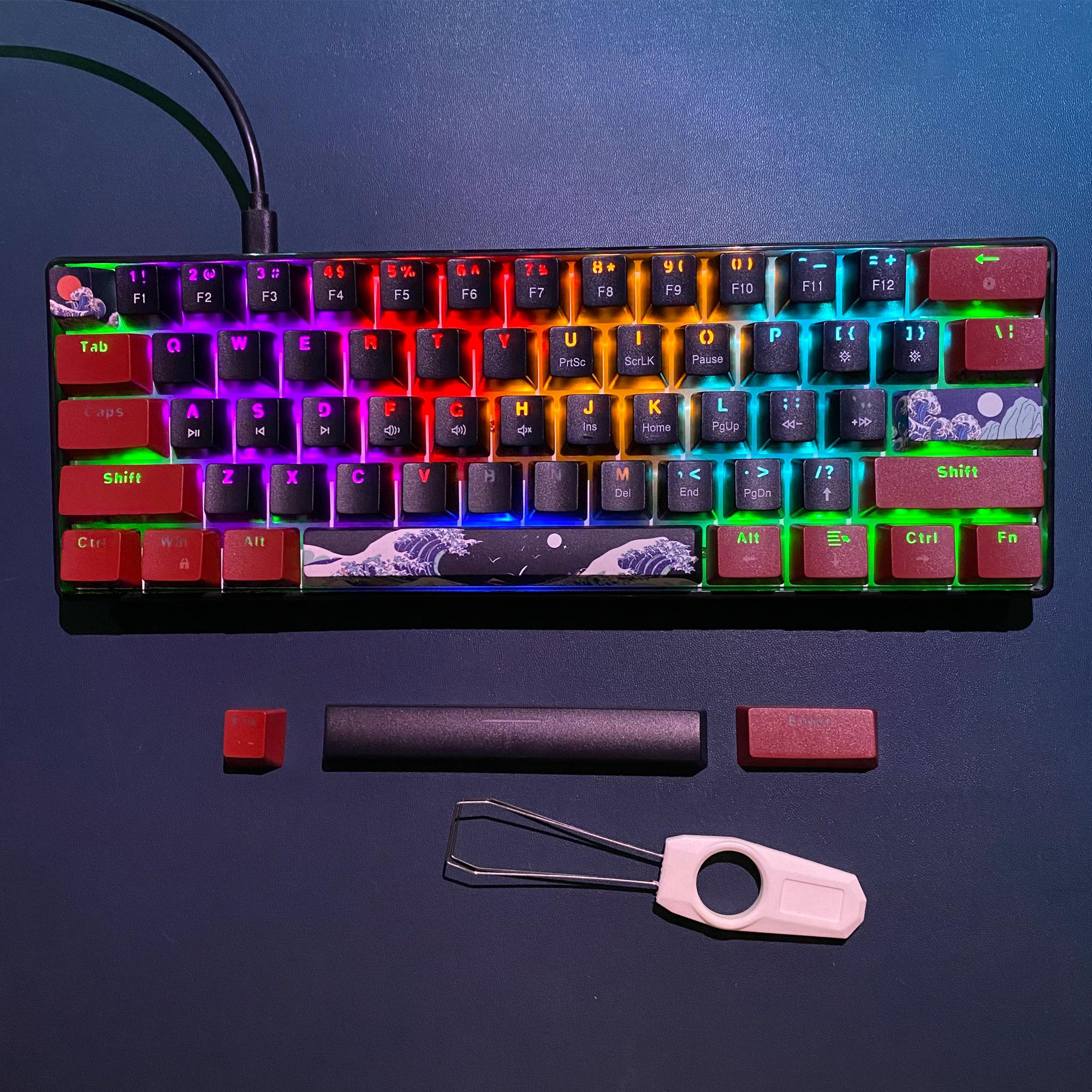 60% Mechanical Keyboard, Gaming Keyboard with Blue Switches, Sea Blue Backlit, RGB Backlit Keyboard, Small Compact Design, Portable 61 Key for Gamers