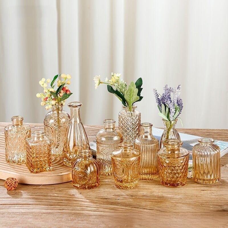 12pcs💐Glass Bud Vase Set As Wedding Centerpieces for Tables,Small Minimalist Vases for Flowers, Vintage Rustic Home Decor for Table Centerpiece Wedding Party, Birthday Party,Anniversary,Modern Clear Aromatherapy Bottle for Living Room Bedroom