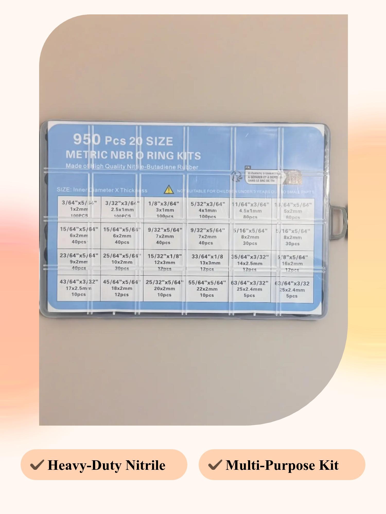 950 pieces of heavy-duty nitrile O-ring and gasket sealing kit (20 sizes, metric and imperial) - multi-purpose black O-ring, suitable for automobiles, pneumatics, pipelines, high-pressure cleaning machines, DIY repairs - batch packaging compatibility