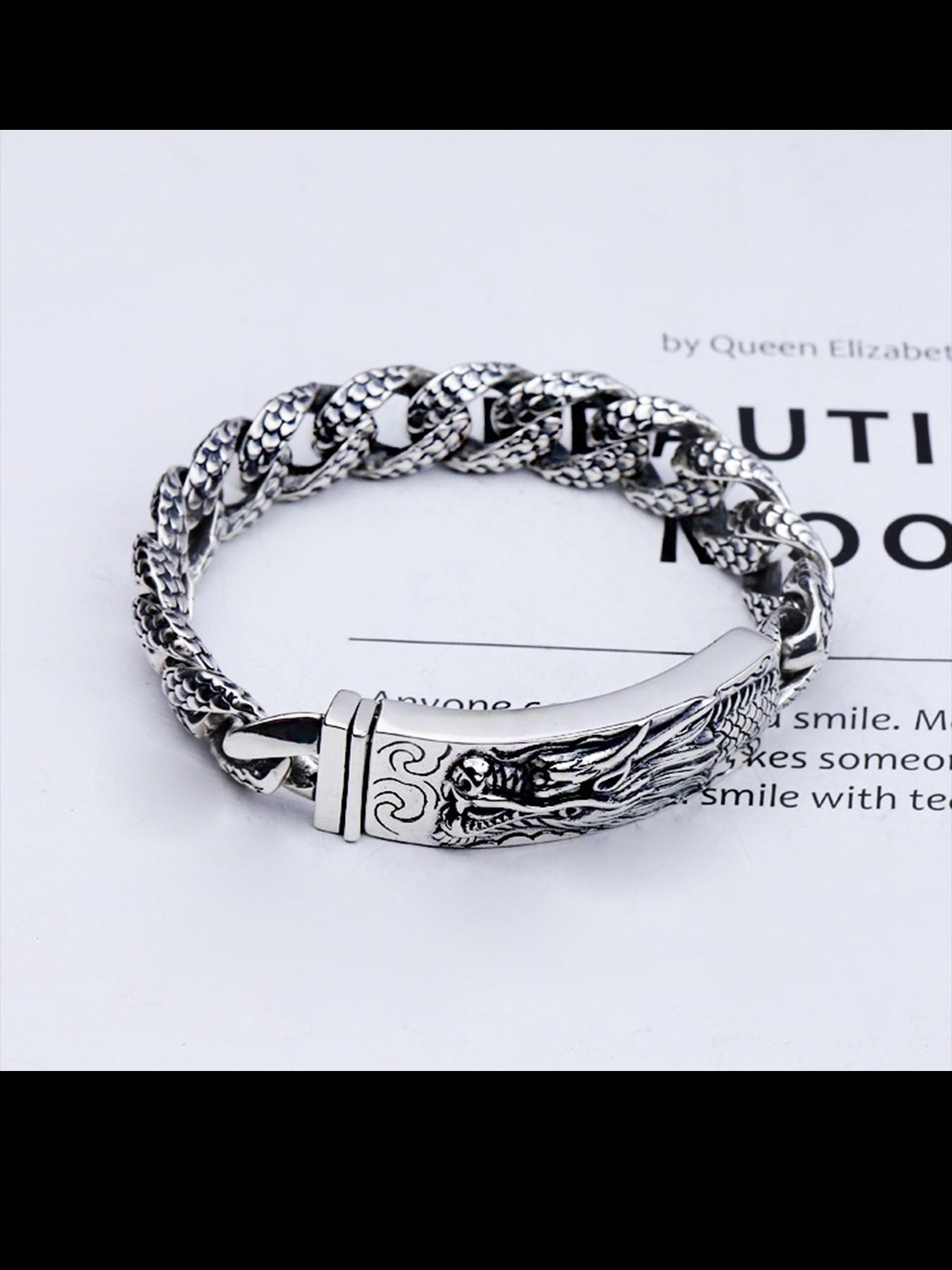 New Men's Bracelet, Couple Traditional Dragon Pattern Insert Lock Bracelet, Vintage Antique Style Men's Bracelet, Fashion Accessory