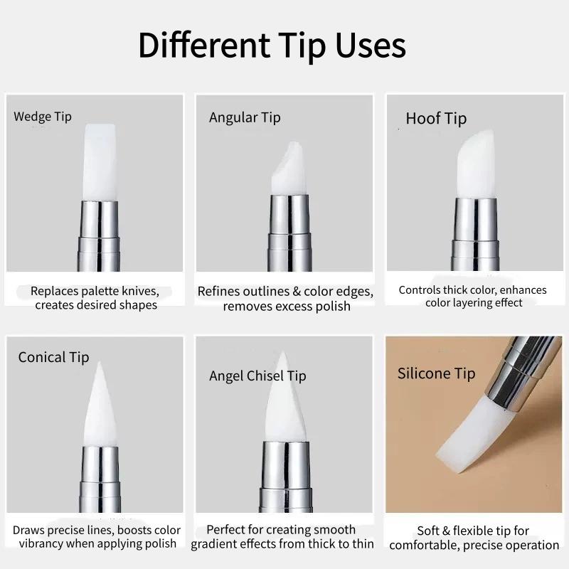 5pcs/lot Dual-Ended Silicone Nail Art Pen Set, Professional Manicure Tools for Embossing, Sticker Application, 3D Sculpting, Blending, Mirror Powder Application & Nail Design