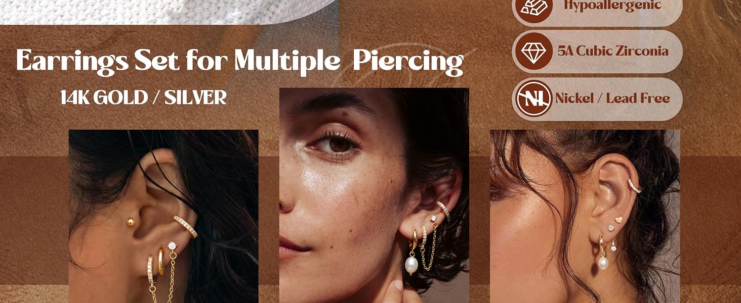 Trendy Hypoallergenic Flat Back Earrings Set for Women-Surgical Stainless Steel Earrings for Sensitive Ears-14K Gold Plated Chain Cartilage Earring Stacks Flatback Stud Hoop Earring Sets for Multiple Piercing Jewelry Trendy Hypoallergenic Flat Back Earrings Set for Women-Surgical Stainless Steel Earrings for Sensitive Ears-14K Gold Plated Chain Cartilage Earring Stacks Flatback Stud Hoop Earring Sets for Multiple Piercing Jewelry