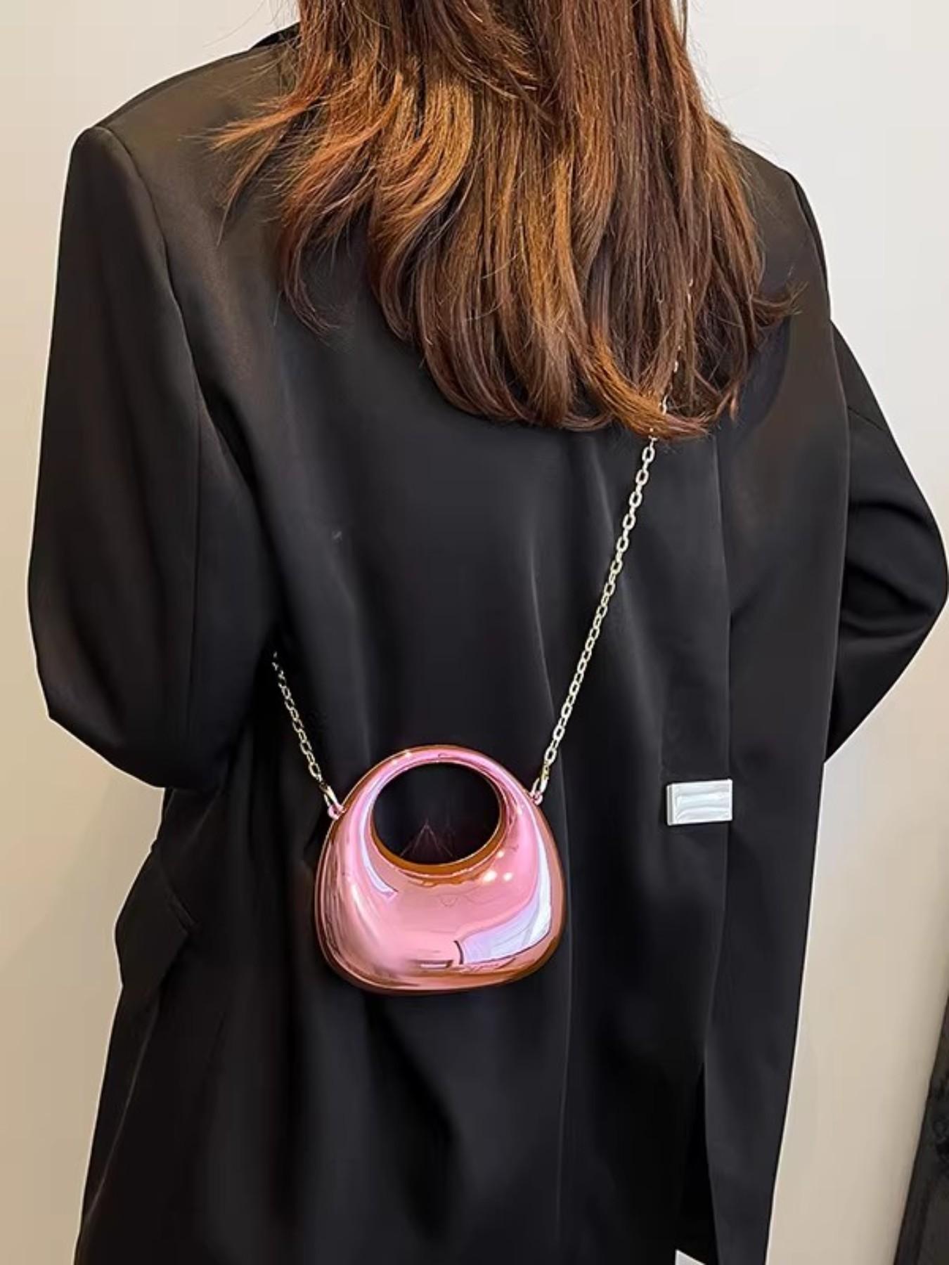 Sweet Cool Mini Acrylic Bag, Design Sensible Small Wallet, Single Shoulder Crossbody Chain Coin Accessory, Candy Color Shell Glossy Moon Box Party Handbag