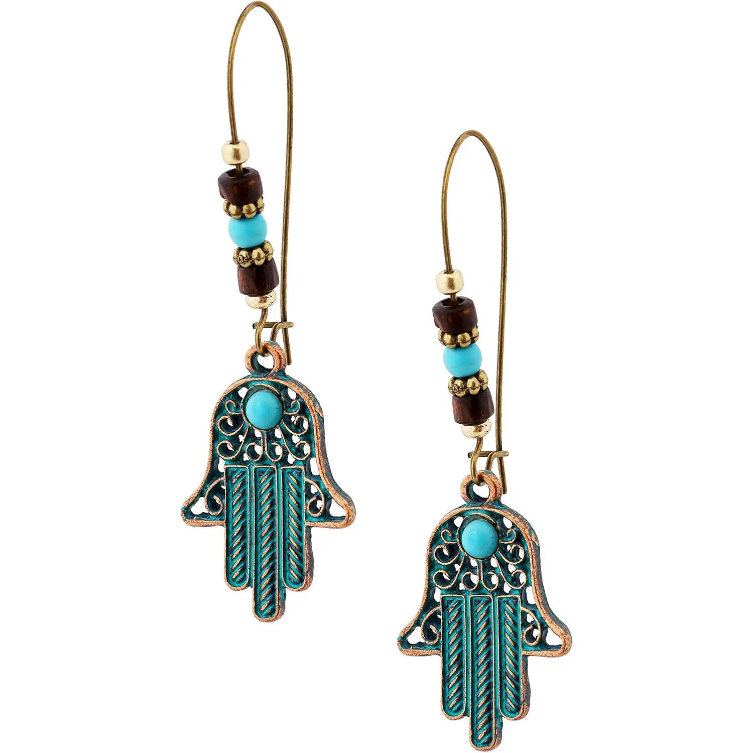 Ethnic Bohemian Retro Antique Turquoise Color Theme Dangle Drop Earrings, Boho   for Women