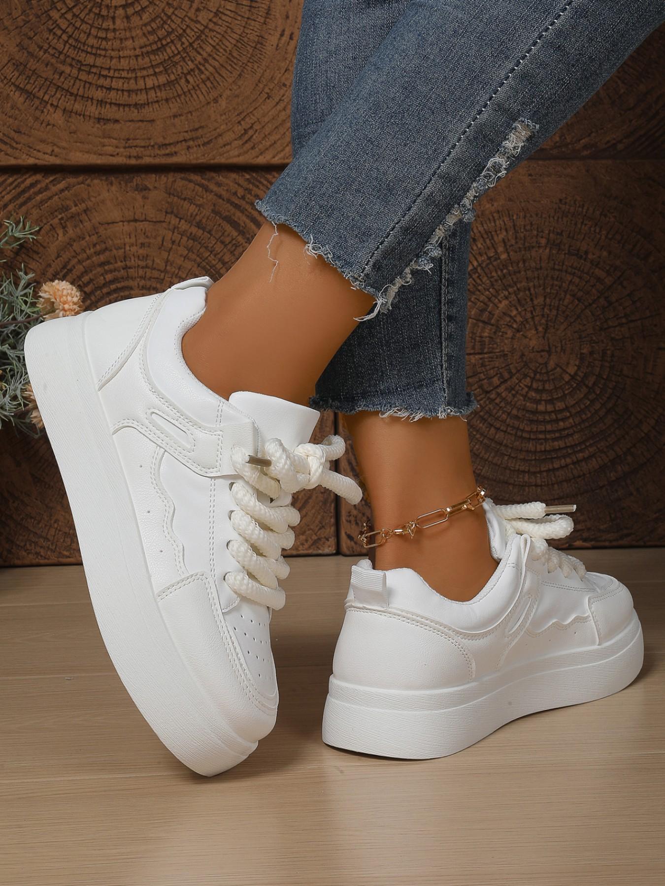 Thick Sole Casual Board Shoes, Chunky Laces Height-Boosting Bread Shoes, Outdoor Wear Versatile Teen Girl Fashion Women's Shoes