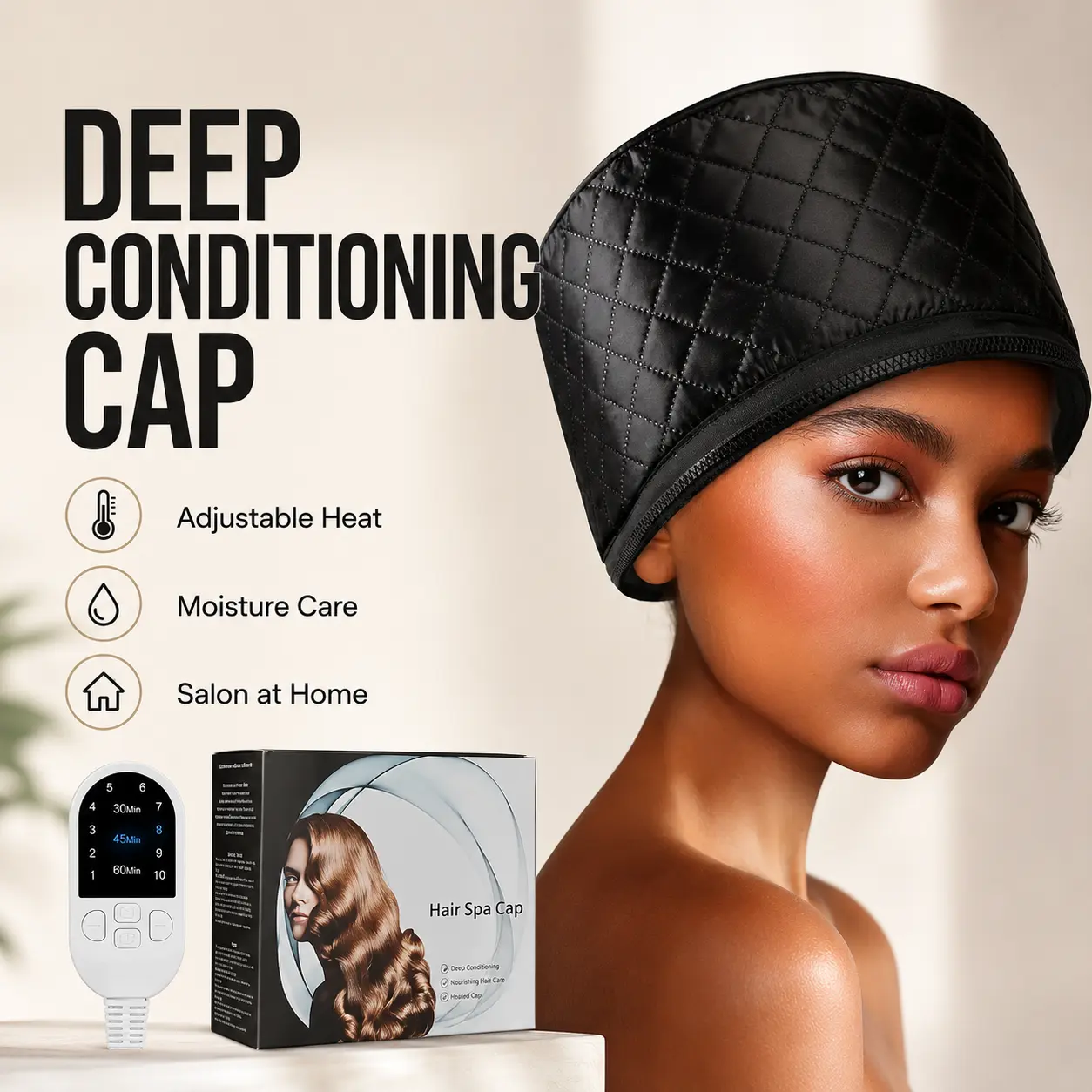 Adjustable Temperature Hair Steamer Cap for Deep Conditioning, Electric Heating Bonnet for Hair Care, Moisture Treatment & At-Home Salon Routine, Winter Gift for Women