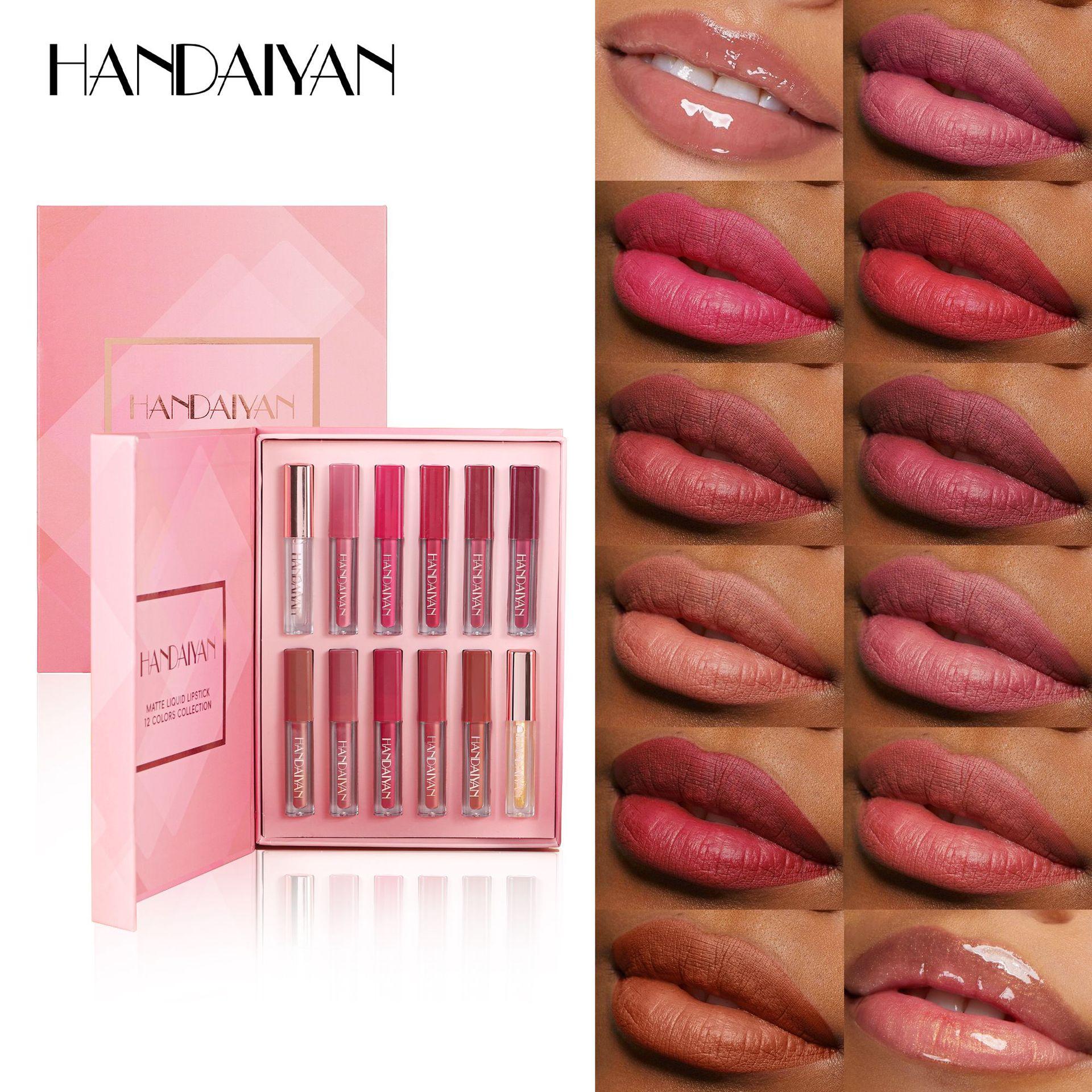 HANDAIYAN 12 Pcs Matte Liquid Lipstick Book Gift Set - Long Lasting Waterproof Velvet Lip Gloss Pack for Women