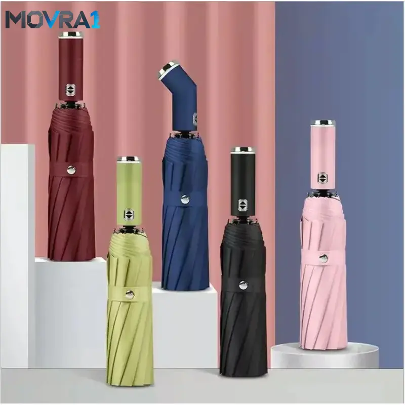 MOVRA1 Automatic Foldable LED Flashlight Umbrella with 180° Rotatable Handle| Windproof Anti-UV Travel Umbrella| Compact All-Weather UV Protection Umbrella