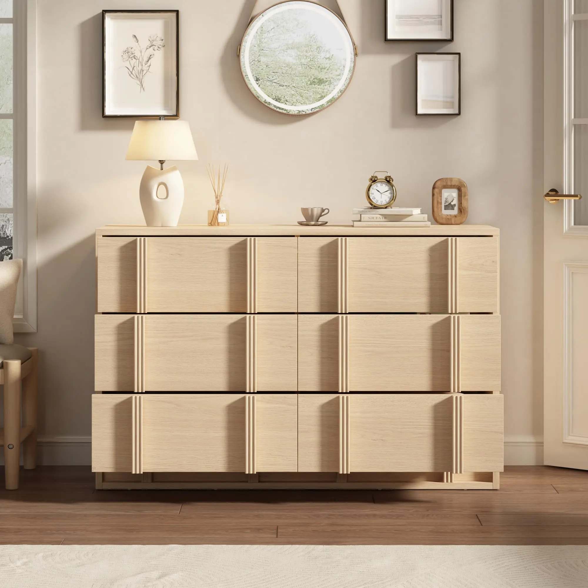 Garvee Modern Tall Narrow Dresser, Vertical Wood Storage Cabinet with Pull Handles for Bedroom, Closet & Entryway