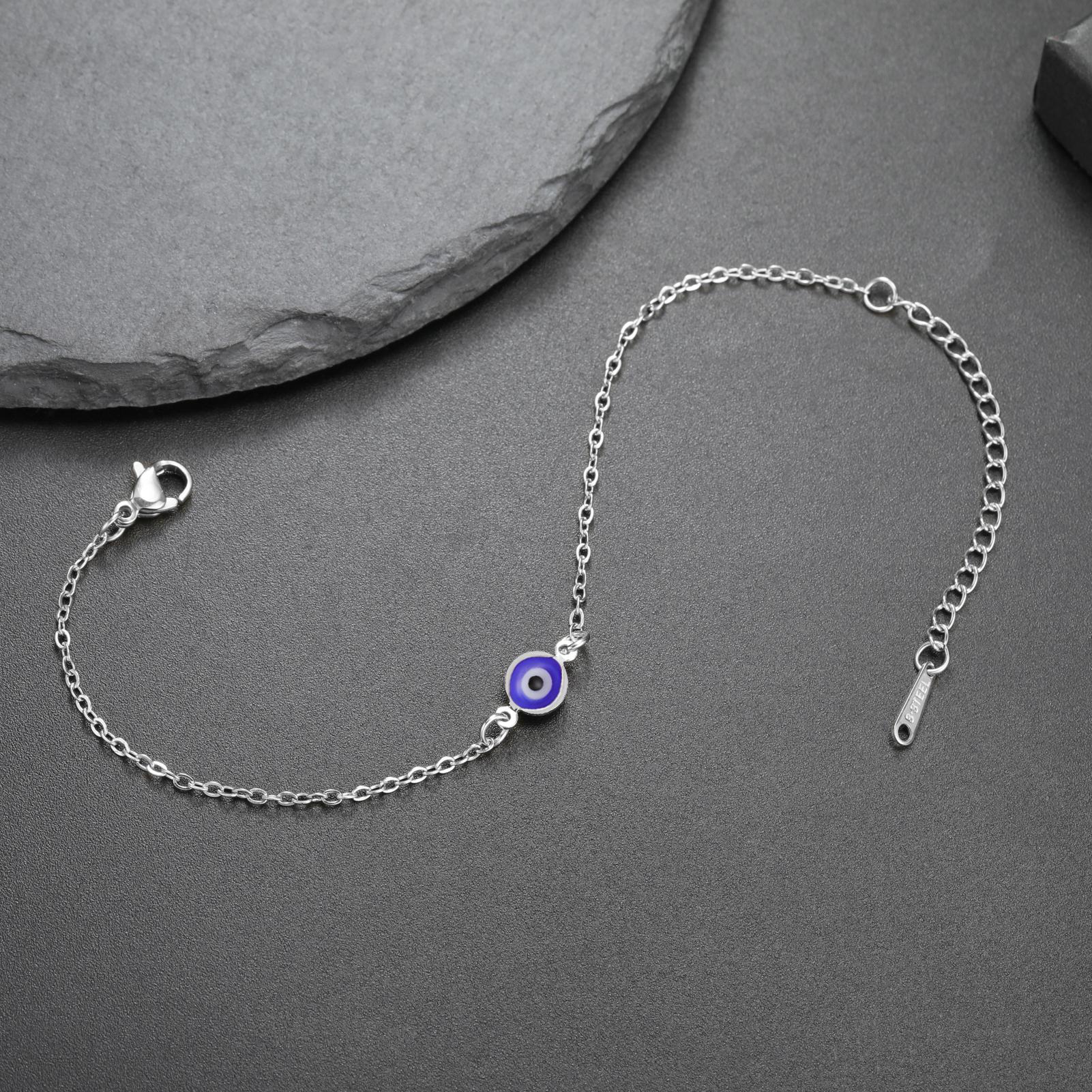 Lucky Tone Stainless Steel Turkish Evil Eye Bracelet Ladies Flat Blue Evil Eye Lucky Chain Charm Bracelet Jewelry Paper Cup Gift