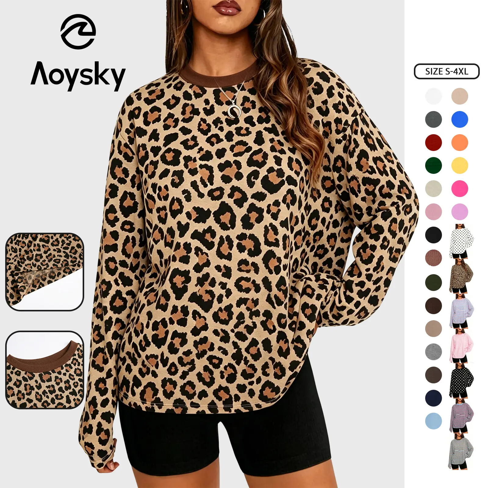 Aoysky Womens Long Sleeve Oversized T Shirts Basic Crewneck Workout Tee Tops 2026 Fall Loose Fit Casual Y2K Clothes