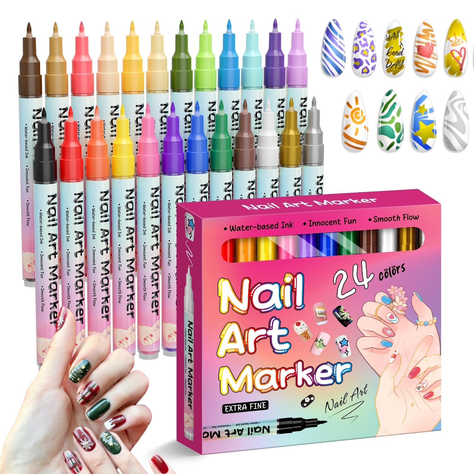 12 Color 3D Nail Art Pens Set, 0.5MM Nail Pens Nail Point Graffiti Dotting Pen Drawing Painting Liner Brush for DIY Nail Art Flower Design Nails Beauty Adorn Manicure Tools