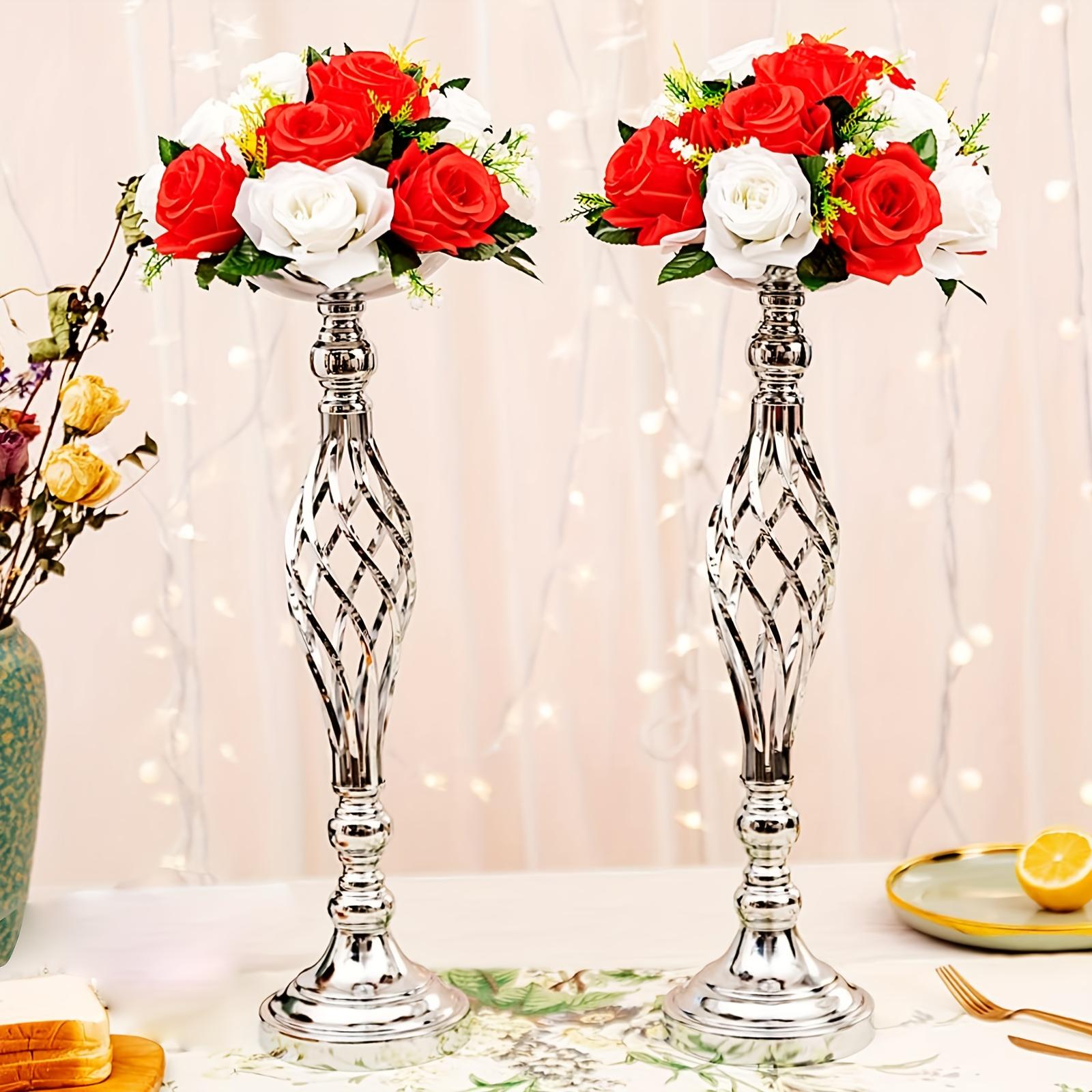 10pcs, Perfect Wedding Banquet Table Centerpiece, Elegant Metal Small Vase, Golden And Silver Bohemian Artificial Flower Decoration Bottle, Multifunctional Flower Stand Candlestick