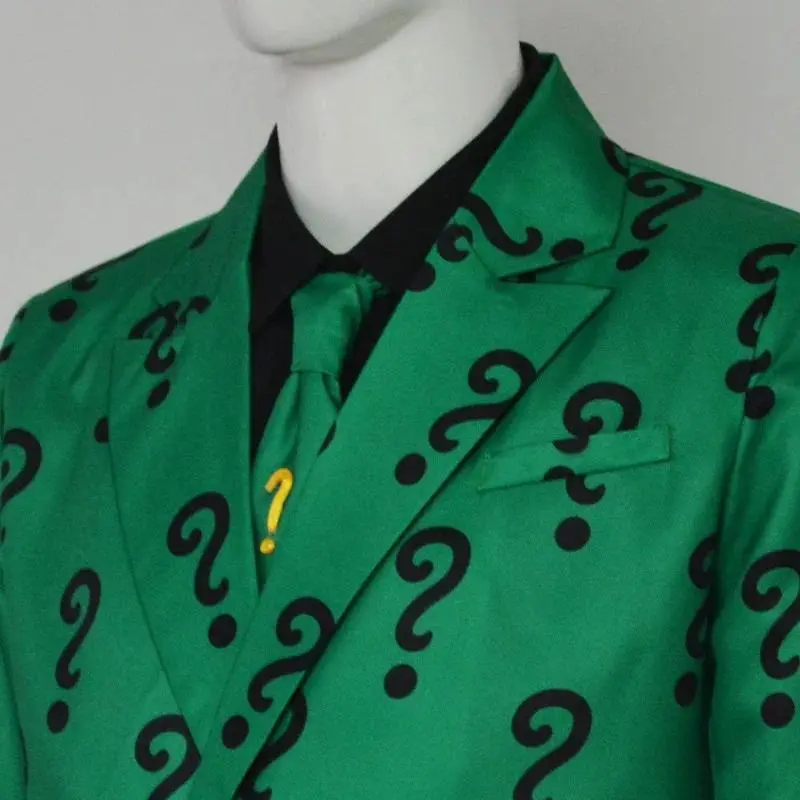 Men's Anime Edward Nygma Riddler Cosplay Costume Set - Green Jacket Suit, Villain Joker-Inspired Outfit for Halloween Carnival