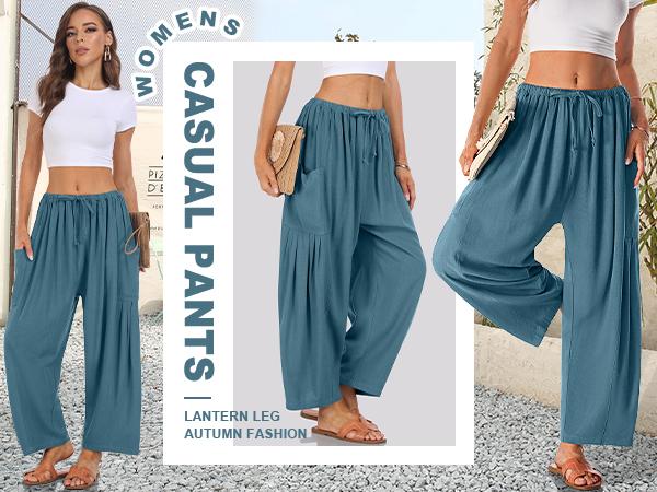 TARSE Womens Linen Blend Wide Leg Pants Oversize Casual Loose Fit Beach Palazzo Harem Pants with Pockets Vacation summer outfits  Womenswear