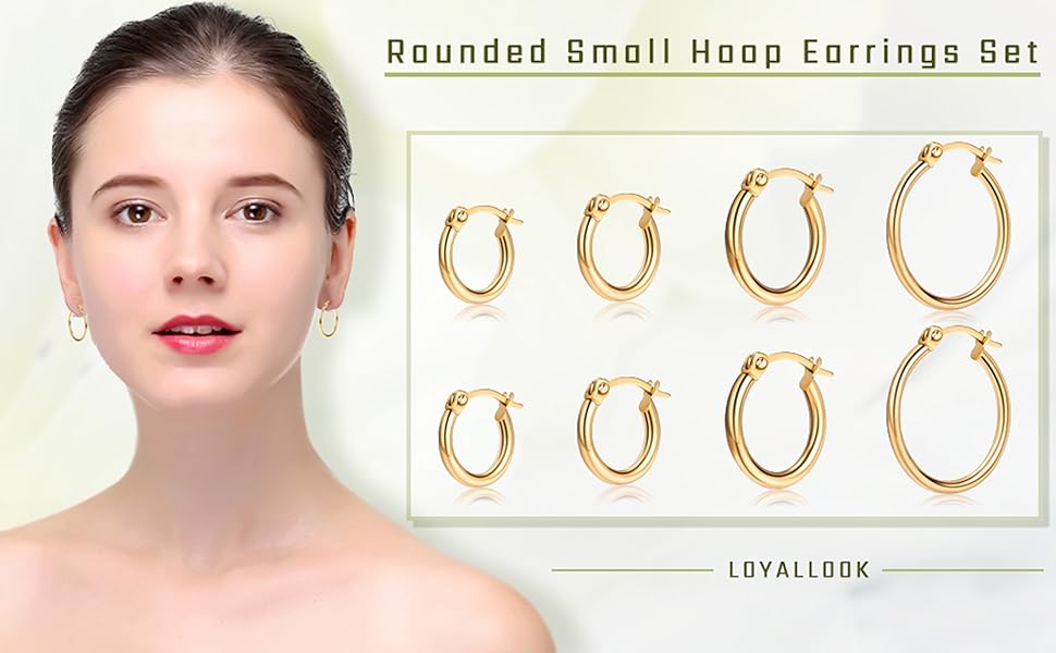 LOYALLOOK Gold Hoop Earrings Set Stainless Steel Rounded Small Hoop Earrings Set for Women Cute Huggie Earrings Nickel Free 10/12/15/20MM LOYALLOOK Gold Hoop Earrings Set Stainless Steel Rounded Small Hoop Earrings Set for Women Cute Huggie Earrings Nickel Free 10/12/15/20MM
