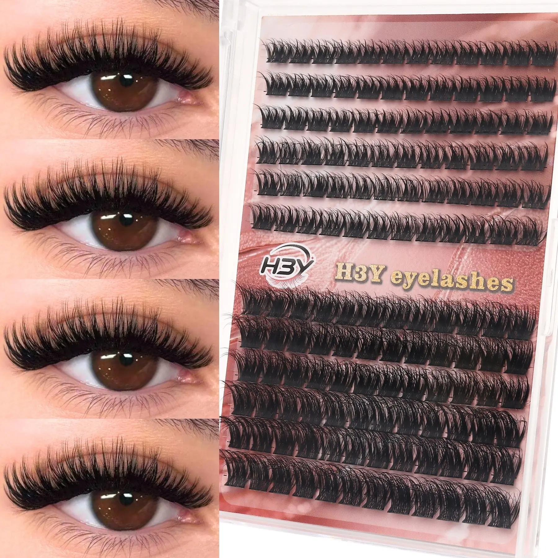 144Pcs D-Curl Cat Eye Lash Clusters, 3D Fluffy Elongated Outer Corner Cluster Eyelash Extensions, Lightweight Reusable Individual False Eyelashes, Synthetic, Natural Wispy Look for Daily & Party DIY Makeup