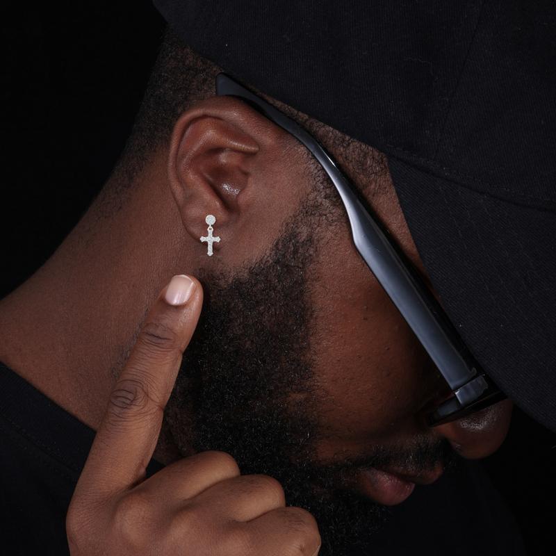 【#E536】Mother's Day gift Iced Out Cross Drop Earring With Flower Stud UCCIYO Synthetic Moissanite Earrings For Women 925 Sterling Silver Stud Earring Men Hip Hop Jewelry Couple Gift