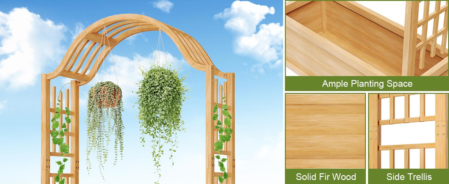 Lilypelle 63" Raised Garden Bed, Wooden Planter Box w/Hanging Roof & Drainage Holes, Indoor Outdoor Elevated Planter for Vine, Climbing Plants, Flower