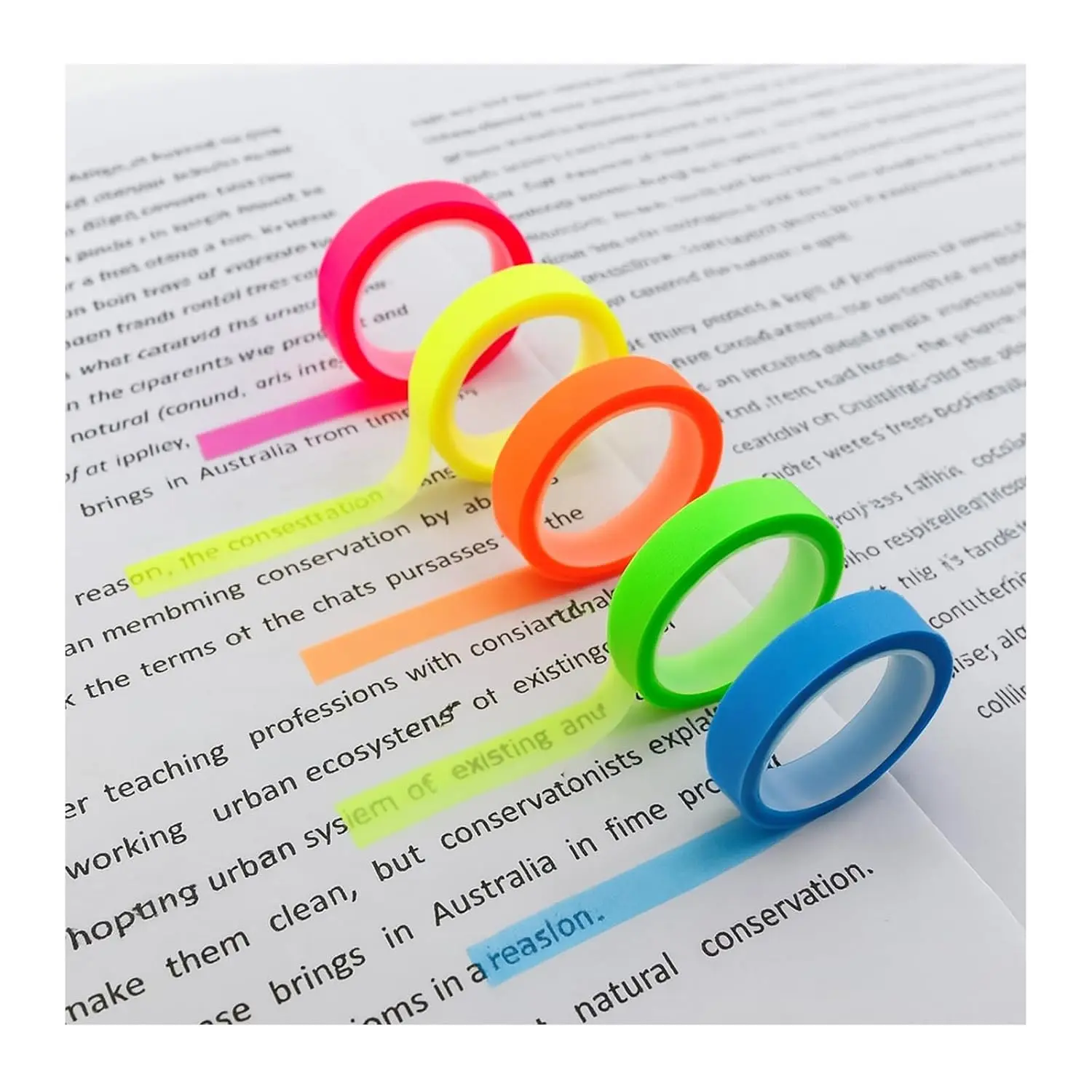 5 Rolls Highlighter Tapes, Colored Transparent Marking Sticker, Removable Fluorescent Neon Tape for Students Teachers Reading Taking Notes at Class  Office
