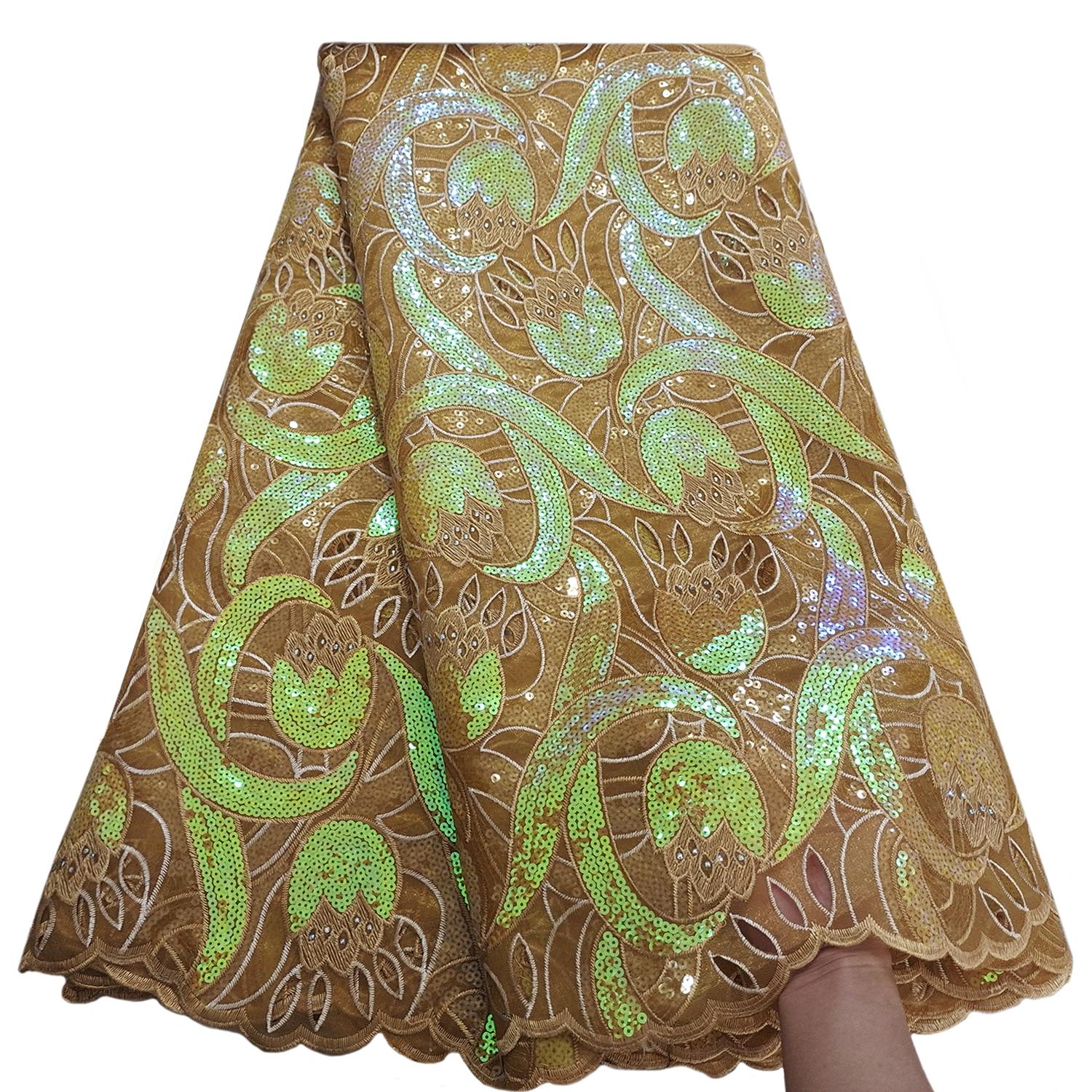 Fashion African Lace Fabric Handcut Sequin Embroidery 5 Yards