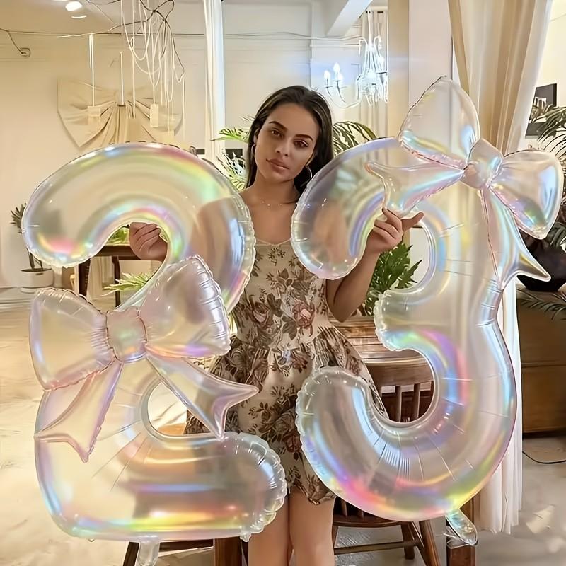 2pcs Large 40 Inch Transparent Rainbow Number Balloons, Party Decor for Graduation, Wedding, Baby Shower, Anniversary, Birthday