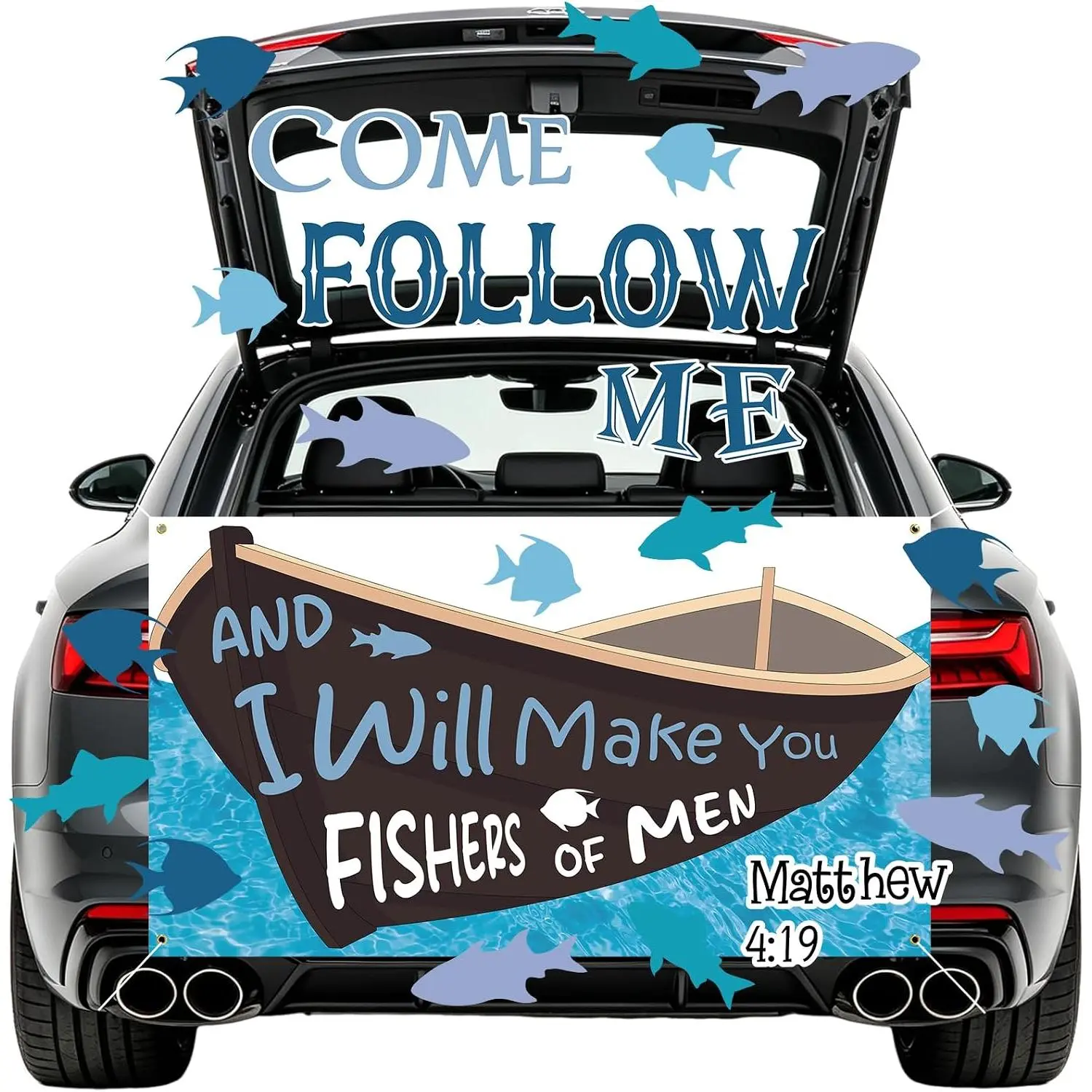 Christian Halloween Trunk or   Decorations Kit, Fish Cutouts, Religious Fishers of Men Halloween SUV  Trunk Entryway  Garage Outdoor Party Decor Supplies (Fish)