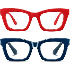 Fashion Square Style Readers for Women Stylis Reading Glasses with Blue Light Blocking and Spring Hinge