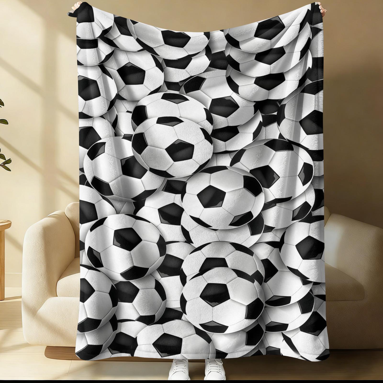 Football Pattern Blanket, Suitable For Daily, Festival, And Birthday Gifts For Children And Adults. Soft, Warm, And Lightweight Plush Blanket, Perfect For Decorating Beds, Sofas, Cars, And Rooms